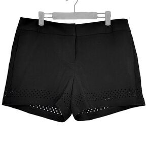 Calvin Klein Flat Front Rayon Blend Stretch Perforated Cutout Shorts Black Sz 12